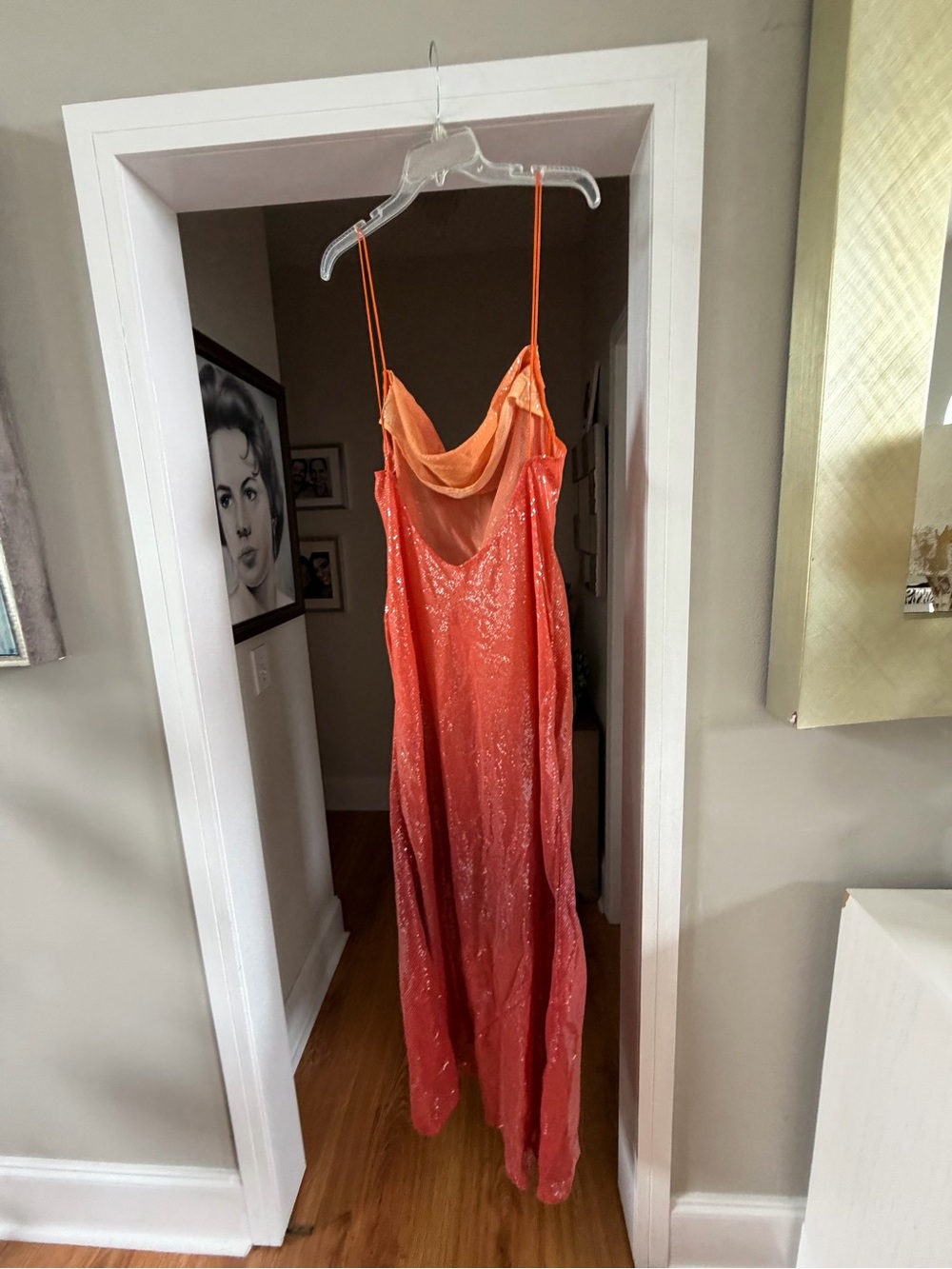 Coral Sequin Cowl Neck Maxi Slip Dress - Picture 4 of 10